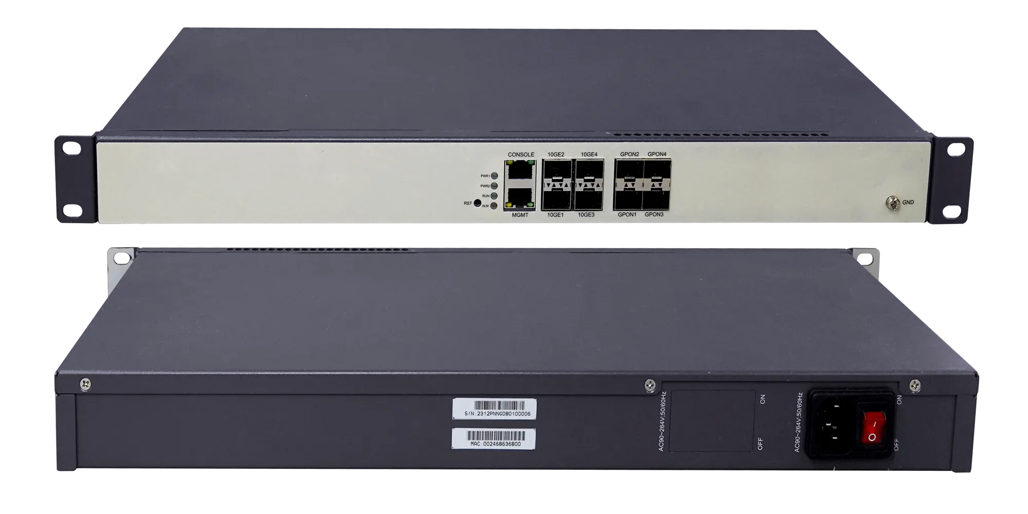 OLT GPon 4 Ports interfaces and back side